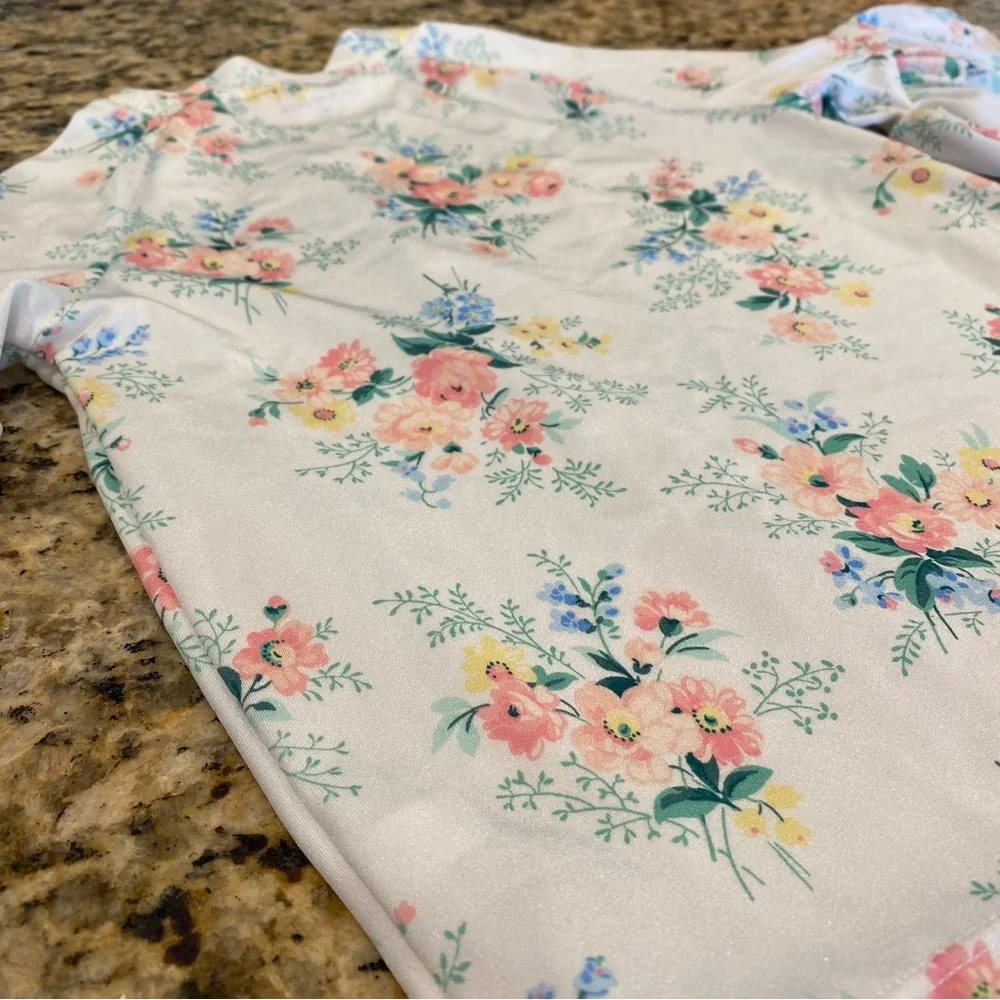 Janie And Jack Girls Floral Ruffle Sleeve Rash Guard Swim Top Size 10 White Pink